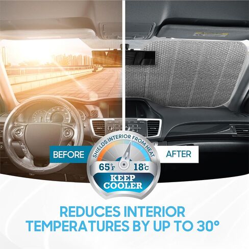 Motor Trend Windshield Sunshade for Car Truck & SUV, Black - Folding Car Sun Shade for Front Window, Auto Sun Visor Heat Protection, Car Sunscreen Blocks UV Rays and Keeps Vehicle Cool (58 x 24 Inch) in Saudi Arabia