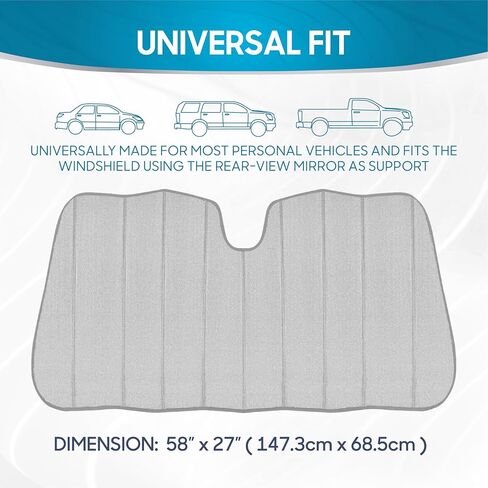 Motor Trend Windshield Sunshade for Car Truck & SUV, Black - Folding Car Sun Shade for Front Window, Auto Sun Visor Heat Protection, Car Sunscreen Blocks UV Rays and Keeps Vehicle Cool (58 x 24 Inch) in Saudi Arabia
