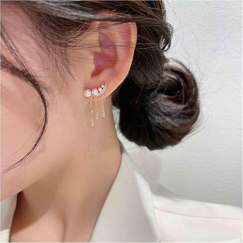 بوهو حجر الراين القمر الأذن متسلق أقراط الذهب اللؤلؤ الزاحف أقراط إطلاق النار ستار استرخى أقراط خمر تشيكوسلوفاكيا الهلال أقراط مجوهرات للنساء in Kuwait