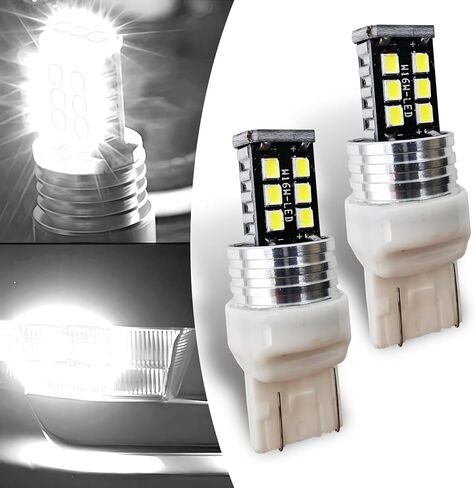 2 قطعة 7443 T20 سيارة LED مصابيح إشارة الانعطاف، سلك مزدوج مقاوم للماء ضوء فرامل السيارة المتين، ملحقات ضوء عكس السيارات العالمية لشاحنة سيارات الدفع الرباعي (أبيض) in Saudi Arabia
