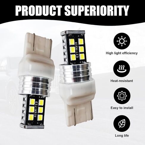 2 قطعة 7443 T20 سيارة LED مصابيح إشارة الانعطاف، سلك مزدوج مقاوم للماء ضوء فرامل السيارة المتين، ملحقات ضوء عكس السيارات العالمية لشاحنة سيارات الدفع الرباعي (أبيض) in Saudi Arabia