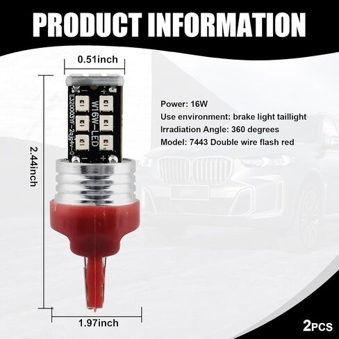 2 PCS 7443 T20 Car LED Turn Signal Light Bulbs, Double Wire Waterproof Durable Vehicle Brake Light, Universal Automotive Reversing Light Accessories for Truck SUV Car (White) in Saudi Arabia