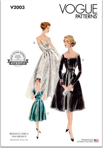 Vogue Misses' Vintage 1959 One-Piece Dress and Petticoat Sewing Pattern Packet, Design Code V2003, Sizes 6-8-10-12-14, Multicolor in Saudi Arabia
