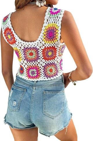 Verdusa Women's Scoop Neck Sleeveless Hollow Out Crochet Boho Crop Tank Top in Saudi Arabia