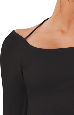 REORIA Women's Long Sleeve Square Neck Top Double Layer Reversible Sexy Crop Tops 2024 Fall/Winter Designer Collection in Kuwait