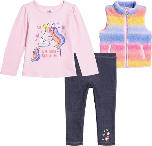 Kids Headquarters Girls 3-piece Silky Sherpa Vest Set With Long Sleeve Tee & Leggings, Everyday Wear3 Pieces Vest Set in Saudi Arabia