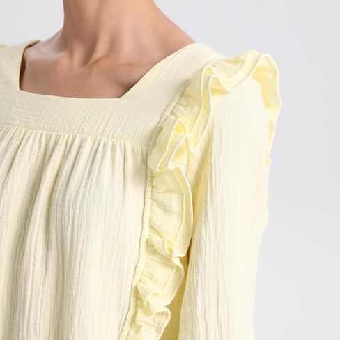 ثوب نوم نسائي من AIGE بأكمام طويلة، ثوب نوم ناعم بطول الأرض، ملابس نوم خفيفة الوزن للنساء - أصفر in Kuwait