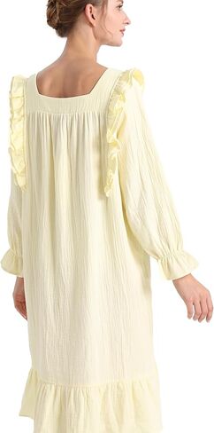 ثوب نوم نسائي من AIGE بأكمام طويلة، ثوب نوم ناعم بطول الأرض، ملابس نوم خفيفة الوزن للنساء - أصفر in Kuwait