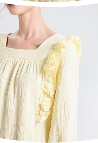 ثوب نوم نسائي من AIGE بأكمام طويلة، ثوب نوم ناعم بطول الأرض، ملابس نوم خفيفة الوزن للنساء - أصفر in Kuwait