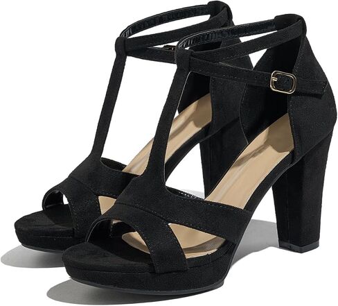 Women's Strappy Block Heels Sandals Comfortable Open Toe Chunky Dress Wedding Shoes with Adjustable Ankle Strap in Saudi Arabia