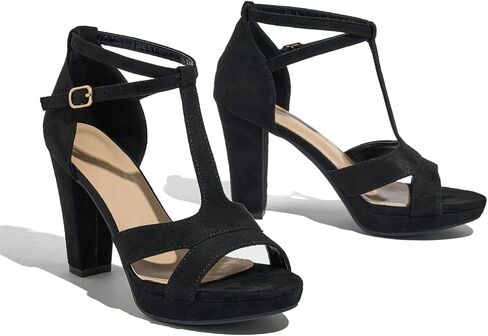 Women's Strappy Block Heels Sandals Comfortable Open Toe Chunky Dress Wedding Shoes with Adjustable Ankle Strap in Saudi Arabia