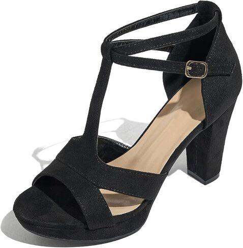 Women's Strappy Block Heels Sandals Comfortable Open Toe Chunky Dress Wedding Shoes with Adjustable Ankle Strap in Saudi Arabia