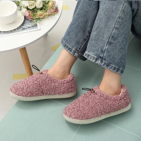 شبشب نسائي من Ibeauti Fuzzy Slippers Sherpa Memory Foam Loafer شباشب مبطنة بالصوف مع رباط in Kuwait