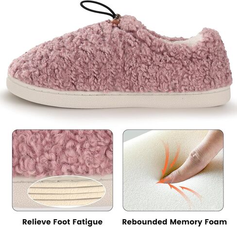 شبشب نسائي من Ibeauti Fuzzy Slippers Sherpa Memory Foam Loafer شباشب مبطنة بالصوف مع رباط in Kuwait