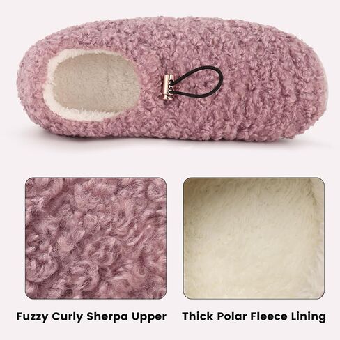 شبشب نسائي من Ibeauti Fuzzy Slippers Sherpa Memory Foam Loafer شباشب مبطنة بالصوف مع رباط in Kuwait