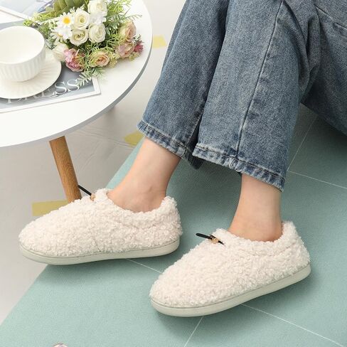 شبشب نسائي من Ibeauti Fuzzy Slippers Sherpa Memory Foam Loafer شباشب مبطنة بالصوف مع رباط in Kuwait