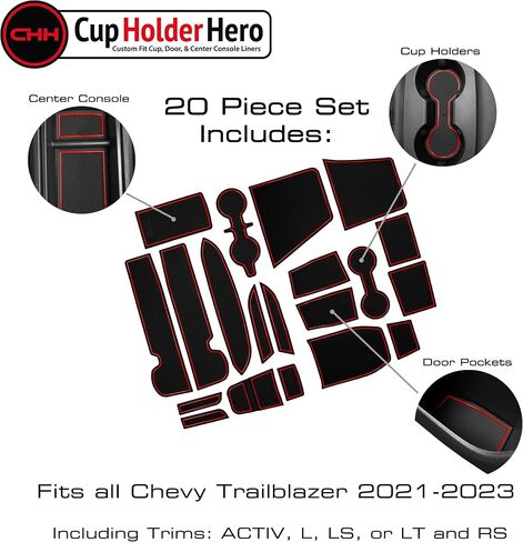 CupHolderHero fits Chevy Trailblazer Accessories 2021-2023 Premium Custom Interior Non-Slip Anti Dust Cup Holder Inserts, Center Console Liner Mats, Door Pocket Liners 20pc Set (Red Trim) in Saudi Arabia