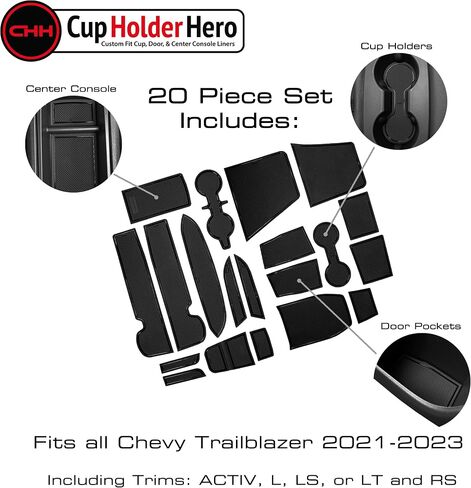 CupHolderHero fits Chevy Trailblazer Accessories 2021-2023 Premium Custom Interior Non-Slip Anti Dust Cup Holder Inserts, Center Console Liner Mats, Door Pocket Liners 20pc Set (Red Trim) in Saudi Arabia