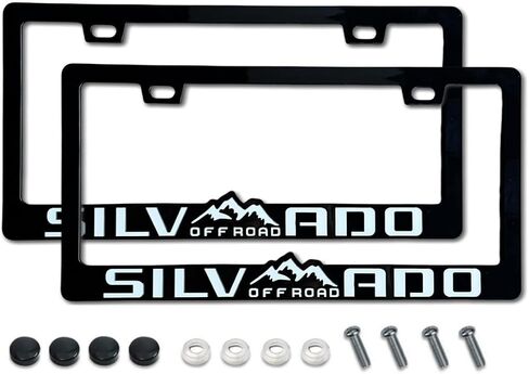 2PCS License Plate for silverado Premium Car License Plate Bracket Holder, Premium Aluminum Alloy Weather Proof License Plate Covers with Screw Caps Cover Set Car Accessories (White) in Saudi Arabia