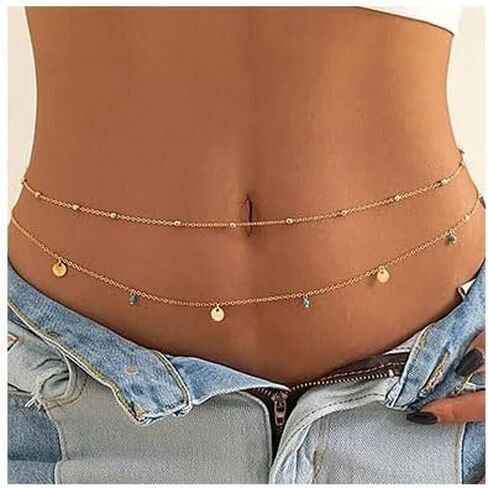 سلسلة الجسم الطبقات سلسلة البطن الذهب حساسية الفيروز الخصر سلاسل حبة الترتر قابل للتعديل متعدد الطبقات مثير بيكيني الصيف الشاطئ الجسم سلسلة مجوهرات للنساء الهدايا in Kuwait