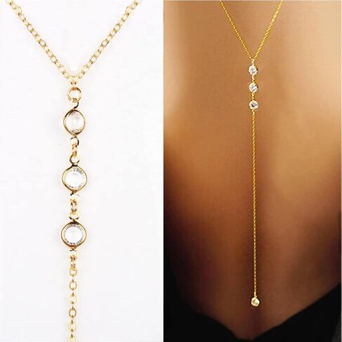 سلسلة الجسم من أحجار الراين من JEWEKY قلادة خلفية من الكريستال اللامع مجوهرات الزفاف الذهبية للجسم للنساء in Kuwait