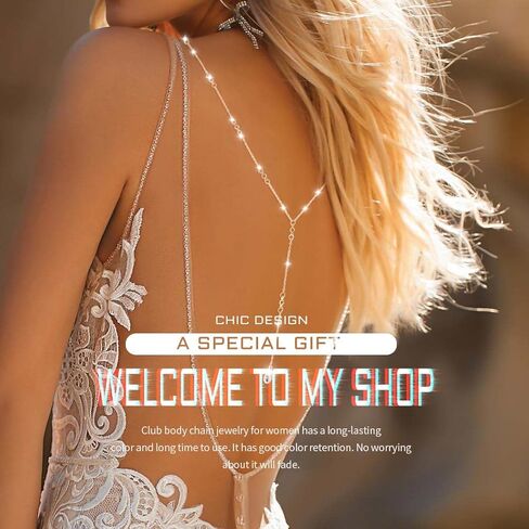 سلسلة الجسم من أحجار الراين من JEWEKY قلادة خلفية من الكريستال اللامع مجوهرات الزفاف الذهبية للجسم للنساء in Kuwait