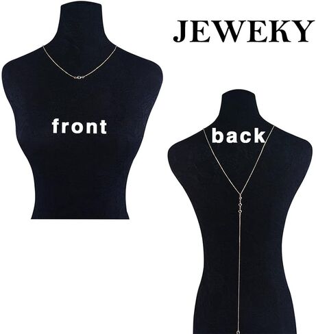 سلسلة الجسم من أحجار الراين من JEWEKY قلادة خلفية من الكريستال اللامع مجوهرات الزفاف الذهبية للجسم للنساء in Kuwait