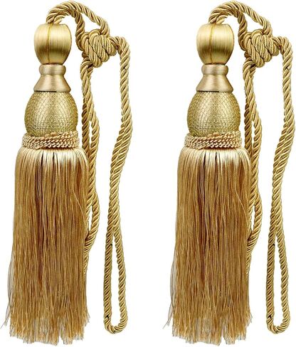 Oedema 2 Pack Gold Curtain Tiebacks Gold Tassels for Curtain Handmade Braided Curtain Holdbacks for Drapes, Living Room, Restaurant, Hotel, Home, Office in Saudi Arabia