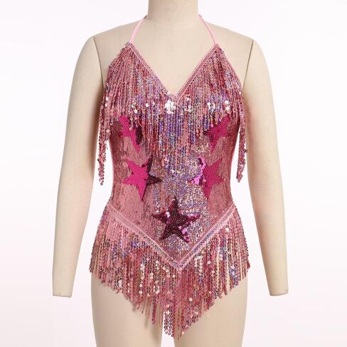 FYMNSI Women Music Festival Rave Outfits Sleeveless Sequins Tassel Bodysuit Leotards One Piece Nightclub Halloween Costume in Kuwait