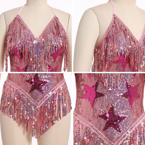 FYMNSI Women Music Festival Rave Outfits Sleeveless Sequins Tassel Bodysuit Leotards One Piece Nightclub Halloween Costume in Kuwait