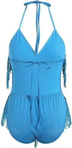 FYMNSI Women Music Festival Rave Outfits Sleeveless Sequins Tassel Bodysuit Leotards One Piece Nightclub Halloween Costume in Kuwait
