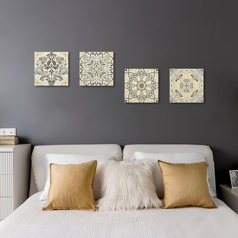 Mandala Boho Canvas Wall Art: Neutral Flower Pattern Picture Artwork Painting Print for Living Room Bedroom Bathroom Decor in Saudi Arabia