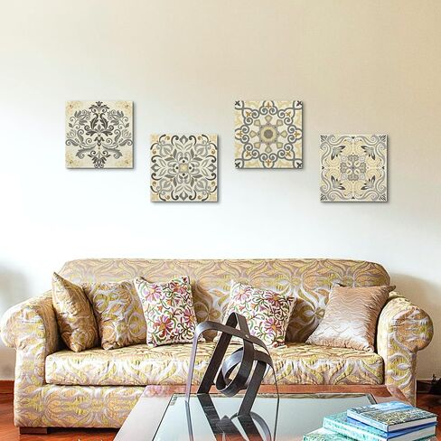 Mandala Boho Canvas Wall Art: Neutral Flower Pattern Picture Artwork Painting Print for Living Room Bedroom Bathroom Decor in Saudi Arabia