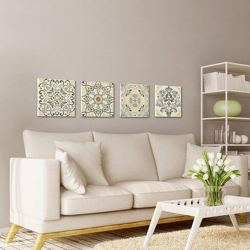 Mandala Boho Canvas Wall Art: Neutral Flower Pattern Picture Artwork Painting Print for Living Room Bedroom Bathroom Decor in Saudi Arabia