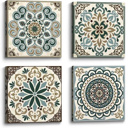 Mandala Boho Canvas Wall Art: Neutral Flower Pattern Picture Artwork Painting Print for Living Room Bedroom Bathroom Decor in Saudi Arabia