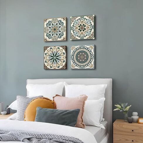Mandala Boho Canvas Wall Art: Neutral Flower Pattern Picture Artwork Painting Print for Living Room Bedroom Bathroom Decor in Saudi Arabia