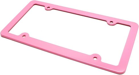iJDMTOY 2pc Premium Pink Slim 2-Hole License Plate Frame with Screws/Fasteners and Chrome Polish Caps in Saudi Arabia