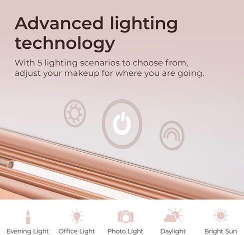صندوق ذهبي وردي - حقيبة مكياج كبيرة مع مرآة مضيئة LED - حقيبة مستحضرات تجميل للسفر مبطنة معدنية للنساء - منظم أدوات الزينة والمكياج مع مقصورات وحاملات للفرش in Saudi Arabia