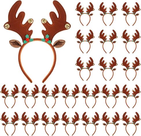 Riceshoot 24 Pcs Christmas Antler Headband Reindeer Headband Deer Plush Ears Antlers Costume Hair Hoop for Christmas Party in Saudi Arabia