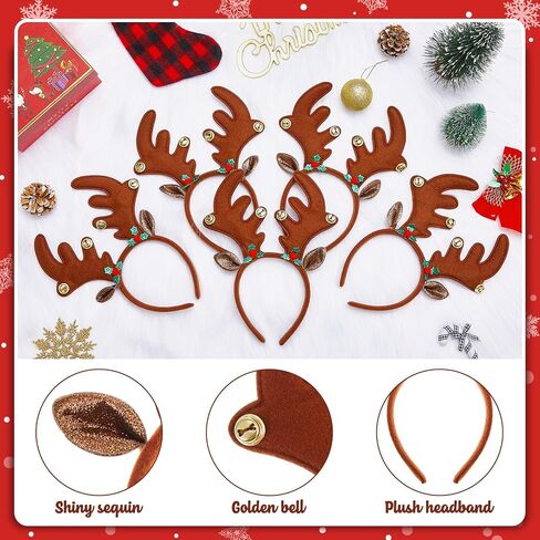 Riceshoot 24 Pcs Christmas Antler Headband Reindeer Headband Deer Plush Ears Antlers Costume Hair Hoop for Christmas Party in Saudi Arabia