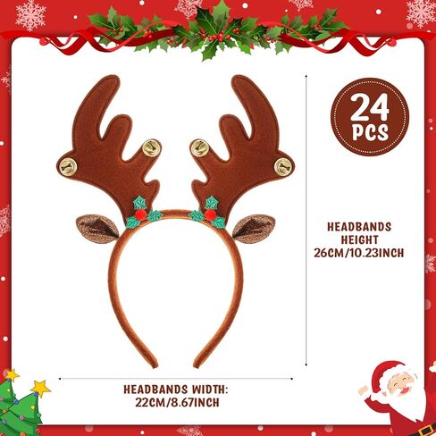 Riceshoot 24 Pcs Christmas Antler Headband Reindeer Headband Deer Plush Ears Antlers Costume Hair Hoop for Christmas Party in Saudi Arabia