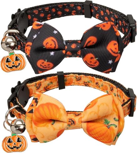 Gyapet Cat Collar Halloween Set Fall Gift Pumpkin Breakaway Bow Tie Safety with Bell Kitten Cute 2pcs Hamburg & Sushi in Kuwait