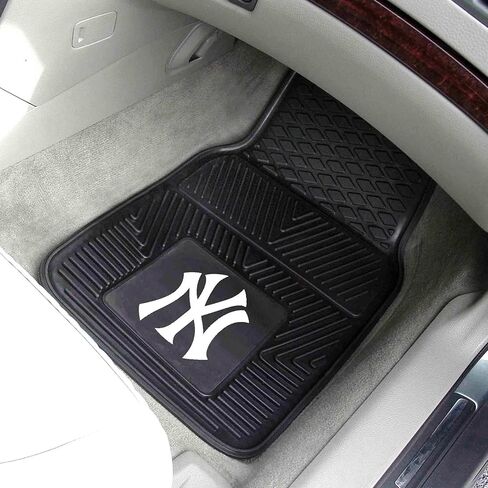 FANMATS 8759 New York Yankees طقم سجادة سيارة من الفينيل شديد التحمل مكون من قطعتين، سجادات أرضية الصف الأمامي، حماية من جميع الأحوال الجوية، ملاءمة عالمية، تصميم خزان عميق in Kuwait