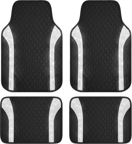 PIC AUTO Bling Leather Floor Mats - Sparkly Glitter Black Car Mats Set, All-Weather Waterproof Pads, Universal Fit for SUV, Sedan, Van - Stylish Car Accessories for Girls & Women in Saudi Arabia