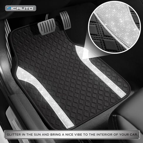 PIC AUTO Bling Leather Floor Mats - Sparkly Glitter Black Car Mats Set, All-Weather Waterproof Pads, Universal Fit for SUV, Sedan, Van - Stylish Car Accessories for Girls & Women in Saudi Arabia