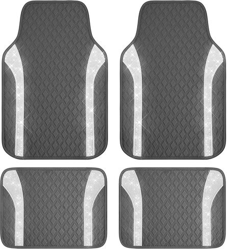PIC AUTO Bling Leather Floor Mats - Sparkly Glitter Black Car Mats Set, All-Weather Waterproof Pads, Universal Fit for SUV, Sedan, Van - Stylish Car Accessories for Girls & Women in Saudi Arabia