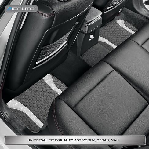 PIC AUTO Bling Leather Floor Mats - Sparkly Glitter Black Car Mats Set, All-Weather Waterproof Pads, Universal Fit for SUV, Sedan, Van - Stylish Car Accessories for Girls & Women in Saudi Arabia