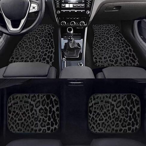 Black Leopard Print All Weather Floor Mats for Car SUV & Truck - 4 Pieces Set (Front & Rear), Heavy Duty Protection in Saudi Arabia