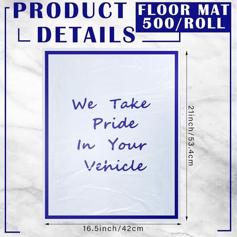 500 لكل لفة سجادة أرضية بلاستيكية أوتوماتيكية 2 مل، سجادة أرضية السيارة للاستعمال مرة واحدة، أغطية سجادة السيارات والمركبات، مستلزمات مؤقتة للغسيل بالتفصيل، 16.5 بوصة × 21 بوصة، غير لاصقة وليست ورقية in Kuwait