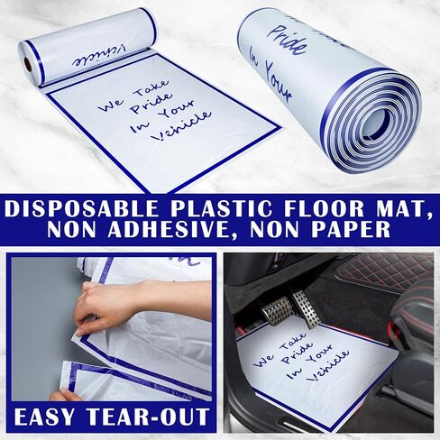 500 لكل لفة سجادة أرضية بلاستيكية أوتوماتيكية 2 مل، سجادة أرضية السيارة للاستعمال مرة واحدة، أغطية سجادة السيارات والمركبات، مستلزمات مؤقتة للغسيل بالتفصيل، 16.5 بوصة × 21 بوصة، غير لاصقة وليست ورقية in Kuwait